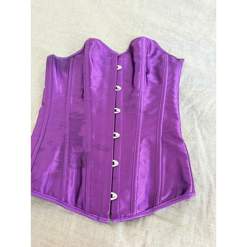 Purple Satin Boned Corset Lace Up Back Busk Front Costume Waist Trainer Top